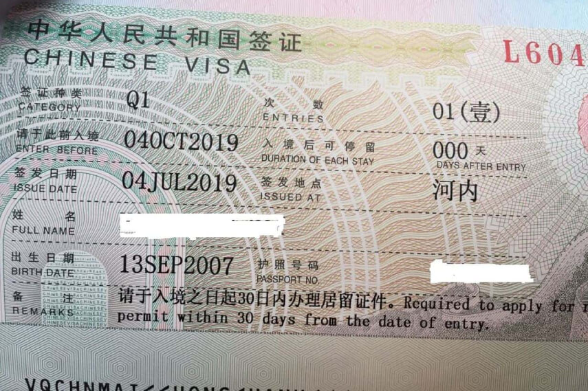 visa thăm thân trung quốc - visa q1